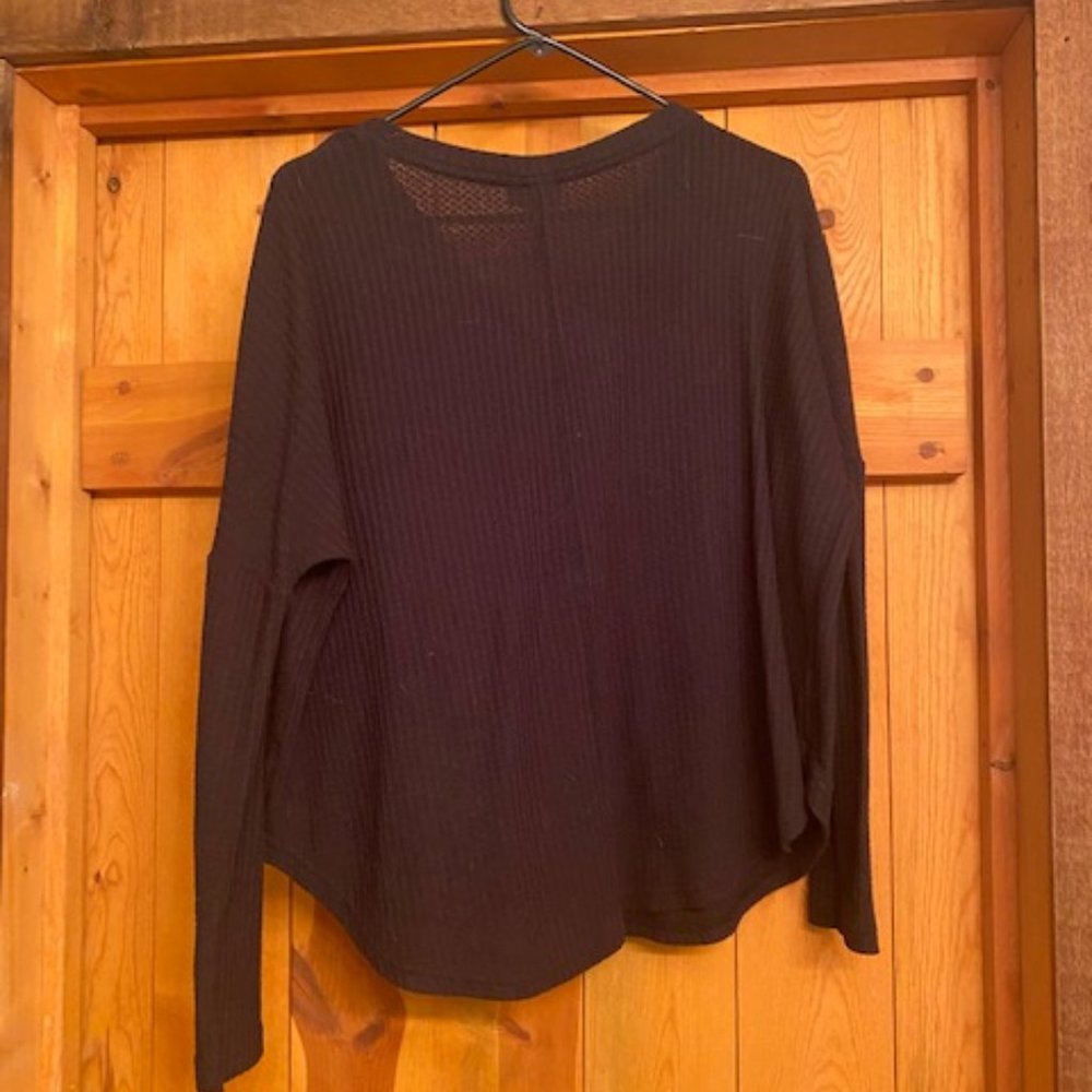 a.n.a Black Waffle Knit Button Down Shirt
